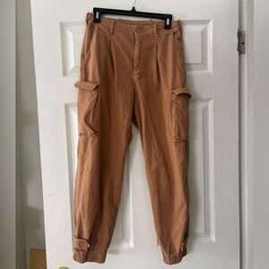 Monrow Tan Brown Cargo Pants Ankle Cropped Utility Pants